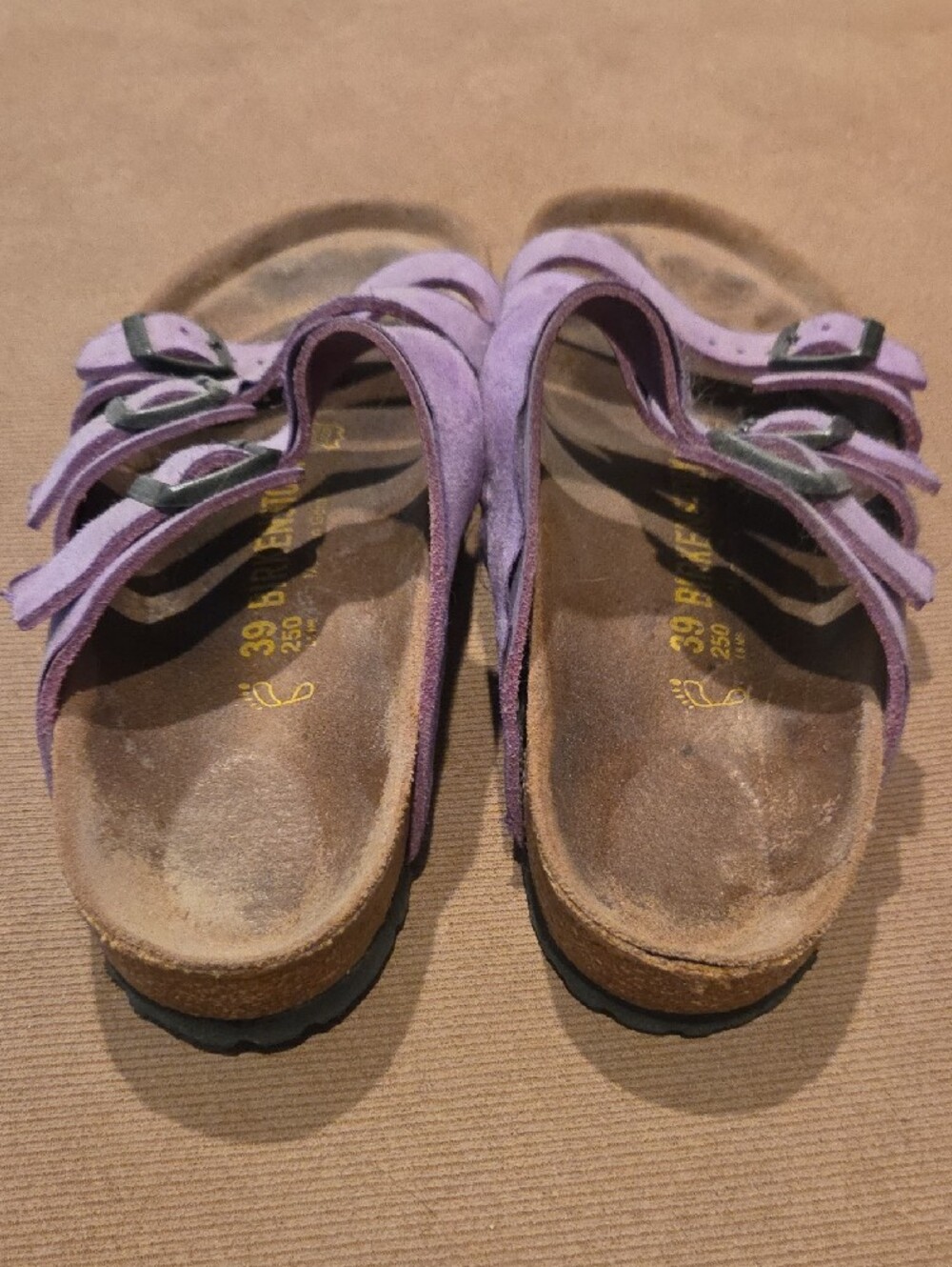 Size 39 Birkenstock Triple-Strap Purple Suede Sandals - Picture 2 of 12